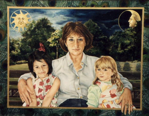 Portret van Mevrouw De Greef en kinderen, olieverf op paneel, 70x55cm