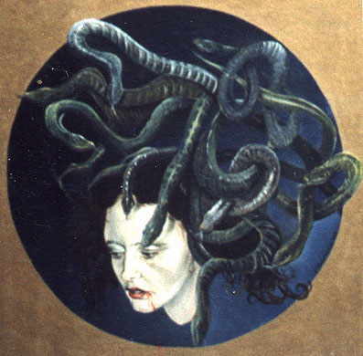 Medusa, olieverf op paneel, 45x45cm